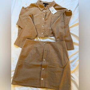 NWT Tan Button-Down Skirt Set